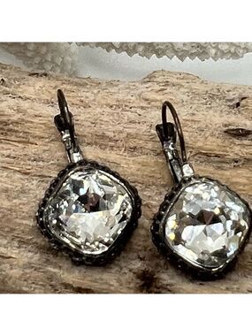 Elegant Black Silver Crystal Drop Earrings